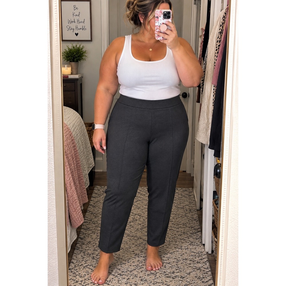 SPANX Pants 3X Petite Charcoal Gray Pull On Slim Leg Ponte Stretch NWT